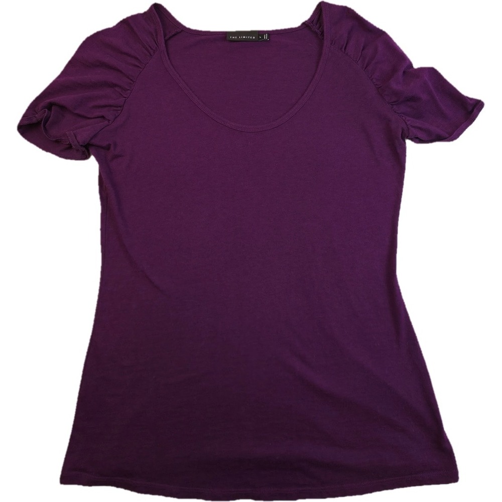 The Limited Top Women L Purple Ruched Shoulder Scoop Neck